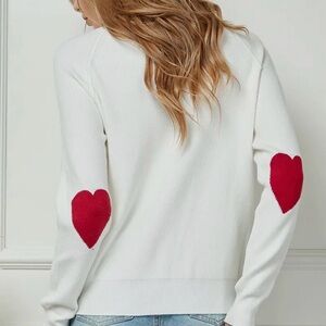 Cezele Heart Elbow Patch Knit Sweater, NWT